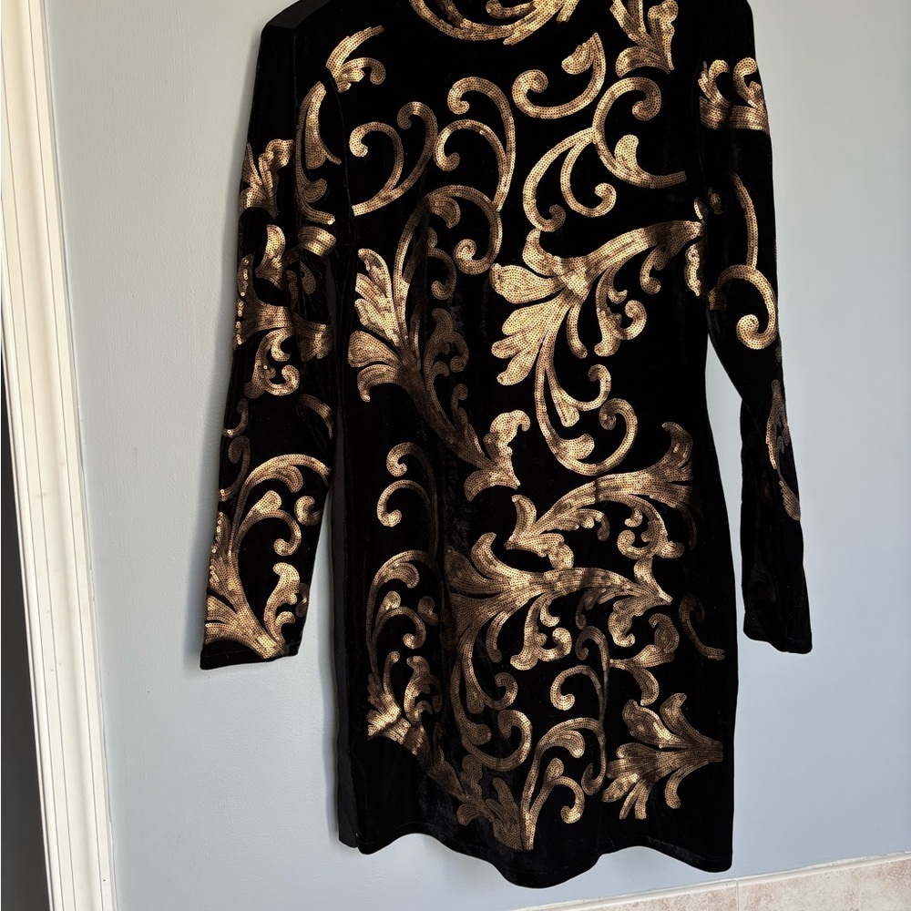 INC International Concepts Black Dress with Gold Pattern
